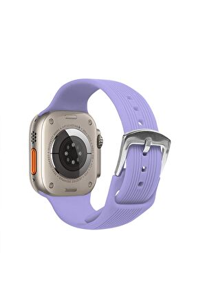 Watch Çizgili Silikon 42 44 45 49mm Uyumlu 7 Kademeli Sade Saat Kordonu Lila Renkli