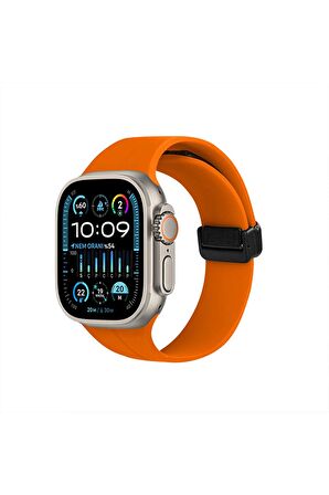 Watch Silikon Mıknatıslı Şık Sade Görünüm 38 40 41mm Uyumlu Saat Kordonu Turuncu