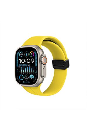 Watch Silikon Mıknatıslı Şık Sade Görünüm 42 44 45 49mm Uyumlu Saat Kordonu Sarı