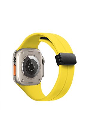 Watch Silikon Mıknatıslı Şık Sade Görünüm 42 44 45 49mm Uyumlu Saat Kordonu Sarı