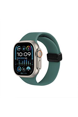Watch Silikon Mıknatıslı Şık Sade Görünüm 42 44 45 49mm Uyumlu Saat Kordonu Yeşil
