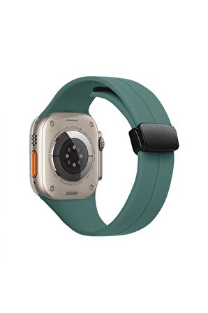 Watch Silikon Mıknatıslı Şık Sade Görünüm 42 44 45 49mm Uyumlu Saat Kordonu Yeşil