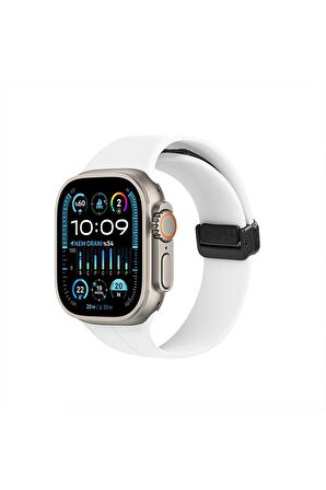 Watch Silikon Mıknatıslı Şık Sade Görünüm 42 44 45 49mm Uyumlu Saat Kordonu Beyaz