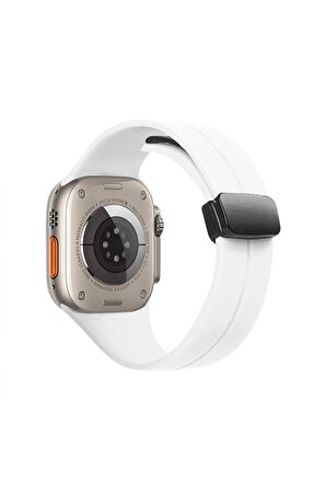 Watch Silikon Mıknatıslı Şık Sade Görünüm 42 44 45 49mm Uyumlu Saat Kordonu Beyaz