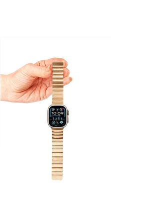 Watch Paslanmaz Mıknatıslı Baklalı Çelik Metal Saat Kordonu 38 40 41mm Uyumlu Gold Altın Rengi