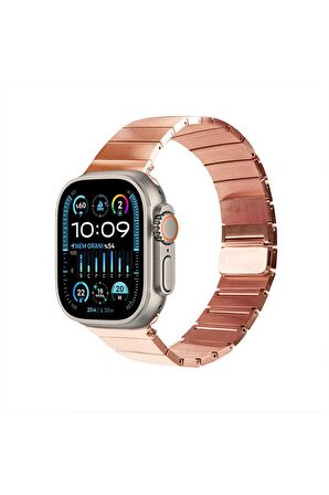 Watch Paslanmaz Mıknatıslı Baklalı Çelik Metal Saat Kordonu 42 44 45 49mm Uyumlu Rose Gold Rengi