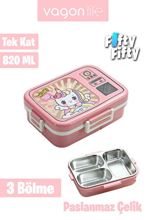 Vagonlife Lunch Box 820 ML Tek Kat Üç Bölmeli Sos Kaseli Yeni Nesil Sefer Tası-FFLBOX10283