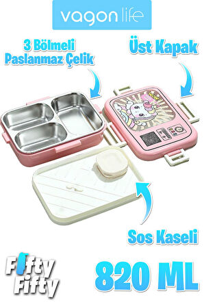 Vagonlife Lunch Box 820 ML Tek Kat Üç Bölmeli Sos Kaseli Yeni Nesil Sefer Tası-FFLBOX10283