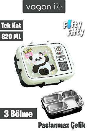 Vagonlife Lunch Box 820 ML Tek Kat Üç Bölmeli Sos Kaseli Yeni Nesil Sefer Tası-FFLBOX10283