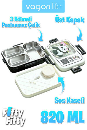 Vagonlife Lunch Box 820 ML Tek Kat Üç Bölmeli Sos Kaseli Yeni Nesil Sefer Tası-FFLBOX10283
