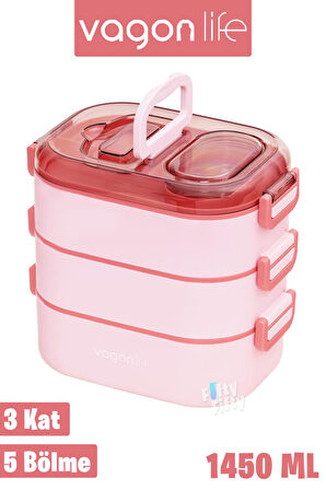 Vagonlife 1450 ML 3 Kat Çelik (2 Kat Kullanılabilir) Bento Lunch Box Yeni Nesil Sefer Tası-FFLBOX7083