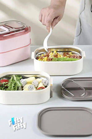 Vagonlife 1450 ML 3 Kat Çelik (2 Kat Kullanılabilir) Bento Lunch Box Yeni Nesil Sefer Tası-FFLBOX7083