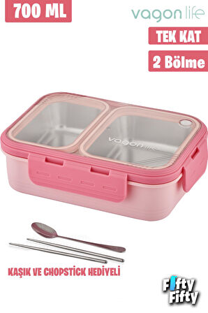 Vagonlife Lunch Box 700 ML Tek Kat İki Bölmeli Metal Kaşıklı Yeni Nesil Sefer Tası-FFLBOX7096