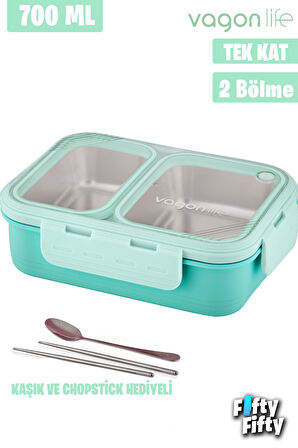 Vagonlife Lunch Box 700 ML Tek Kat İki Bölmeli Metal Kaşıklı Yeni Nesil Sefer Tası-FFLBOX7096