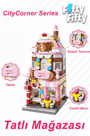 KEEPPLEY City Corner/Şehir Köşesi Serisi Tatlı Mağazası (344 Parça) Oyuncak Yapım Seti FFK-0101