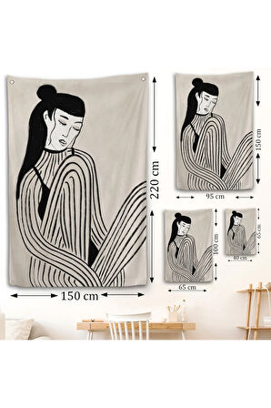Handdrawn Oturan Kadın Duvar Örtüsü-7981