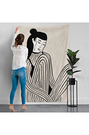 Handdrawn Oturan Kadın Duvar Örtüsü-7981