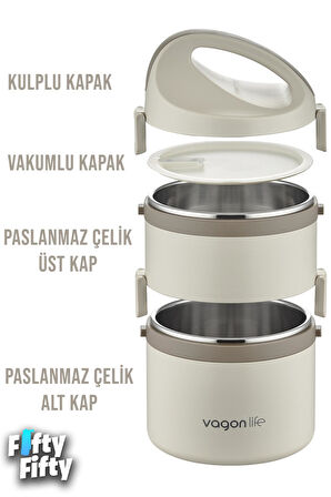 Vagonlife 1800 ML İki Kat Yuvarlak Paslanmaz Çelik Bento Lunch Box Yeni Nesil Sefer Tası-FFLBOX40130