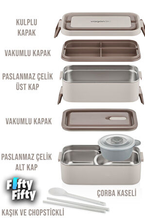 Vagonlife 2000 ML 2 Kat Paslanmaz Çelik Çorba Kaseli Bento Lunch Box Yeni Nesil Sefer Tası -FFLBOX01029