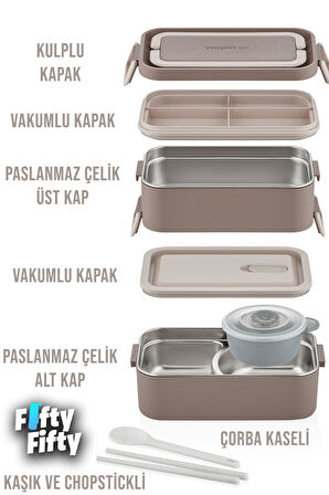 Vagonlife 2000 ML 2 Kat Paslanmaz Çelik Çorba Kaseli Bento Lunch Box Yeni Nesil Sefer Tası -FFLBOX01029