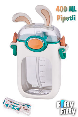 Vagonlife Diller Pipetli 400 ML Tritan Çocuk Su Matarası Boyun Askılı-Temizleme Fırçası Hediyeli-FFDILLER-2305400ML