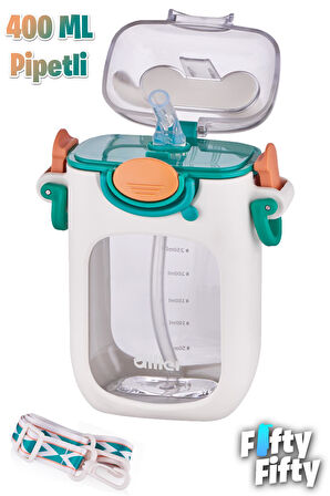 Vagonlife Diller Pipetli 400 ML Tritan Çocuk Su Matarası Boyun Askılı-Temizleme Fırçası Hediyeli-FFDILLER-2305400ML
