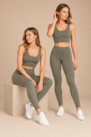 Kadın Çok Sıkı Kalıp Pedli Büstiyer ve Fitilli Tayt Spor Alt Üst Takım 2'li Paket