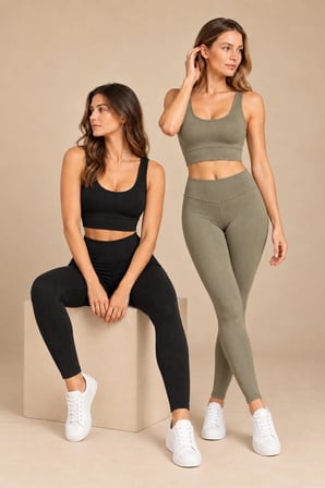 Kadın Çok Sıkı Kalıp Pedli Büstiyer ve Fitilli Tayt Spor Alt Üst Takım 2'li Paket