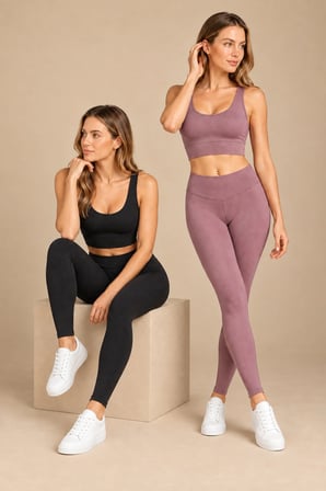 Kadın Çok Sıkı Kalıp Pedli Büstiyer ve Fitilli Tayt Spor Alt Üst Takım 2'li Paket