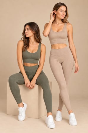 Kadın Çok Sıkı Kalıp Pedli Büstiyer ve Fitilli Tayt Spor Alt Üst Takım 2'li Paket