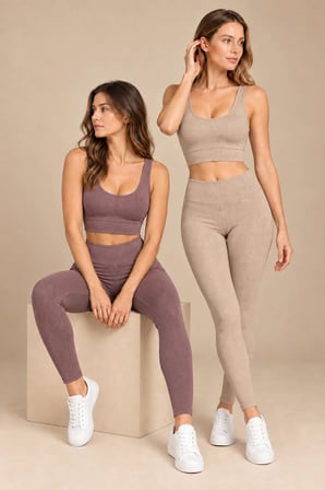 Kadın Çok Sıkı Kalıp Pedli Büstiyer ve Fitilli Tayt Spor Alt Üst Takım 2'li Paket