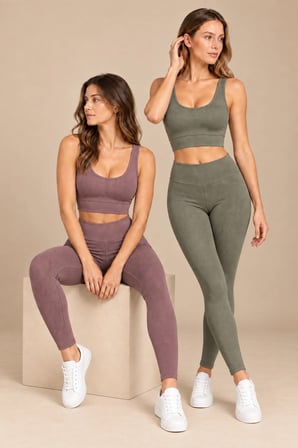 Kadın Çok Sıkı Kalıp Pedli Büstiyer ve Fitilli Tayt Spor Alt Üst Takım 2'li Paket