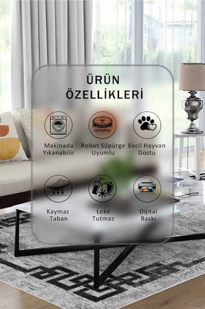 Yıkanabilir Kaymaz Taban Dijital Baskılı Halı ve Yolluk – Leke Tutmaz Salon & Mutfak Halısı