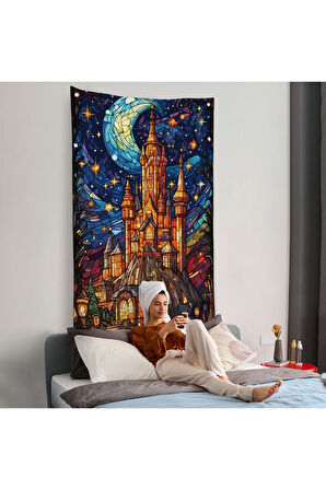 Modern Peri Masalı Kanaviçe Vitray Kale Duvar Örtüsü-7983