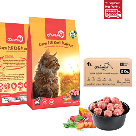 Kuzu Etli Köfte Çiğmamam Barf Kedi Maması 4 Kg 1000 Gr 4 Adet