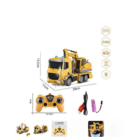 2.4GHz Uzaktan Kumandalı 1:12 Ölçek Işıklı ve Sesli Kepçe - Oyuncak 3.7V Şarjlı Kepçeli İnşaat Aracı