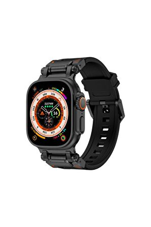 Apple Watch 44mm Uyumlu Fuchsia KRD-1101 Titanyum Metal Başlıklı Silikon Kordon