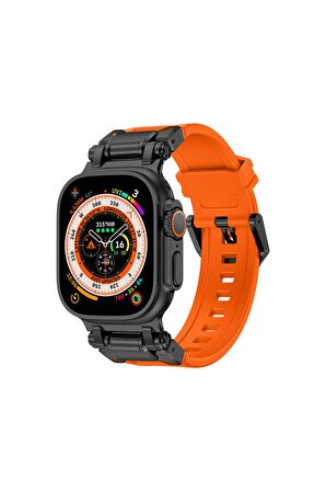 Apple Watch 44mm Uyumlu Fuchsia KRD-1101 Titanyum Metal Başlıklı Silikon Kordon