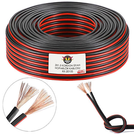 Hoparlör Kablosu Kordon 2x1.5 Zayıf Akım Led Kablosu Siyah 100 Metre