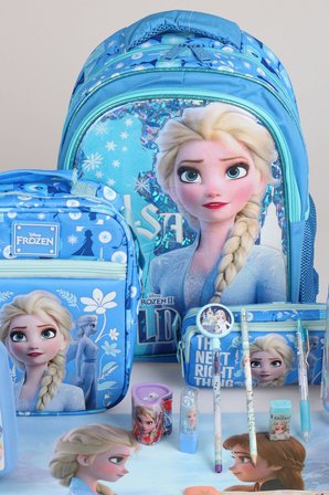 x Dekomus Lisanslı "Ice Queen Collection" Elsa Frozen Full Kırtasiye Seti Okul,Kalem ve Beslenme Çantası,Beslenme Kabı,500 Ml Matara Seti
