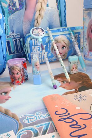 x Dekomus Lisanslı "Ice Queen Collection" Elsa Frozen Full Kırtasiye Seti Okul,Kalem ve Beslenme Çantası,Beslenme Kabı,500 Ml Matara Seti