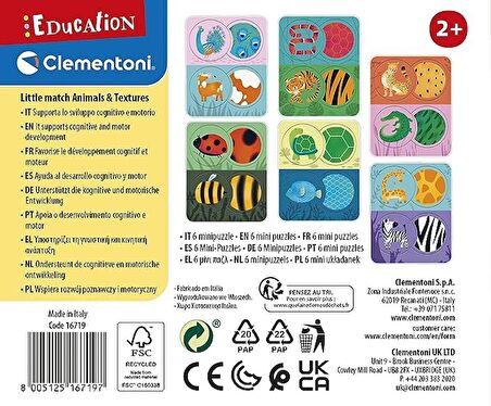 Clementoni 16719TR Little Match - Hayvanlar ve Dokular +2 Yaş