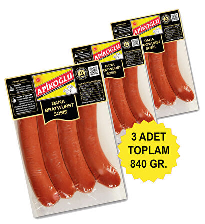 Doğal Füme Dana Bratwurst Sosis Üçlü Paket