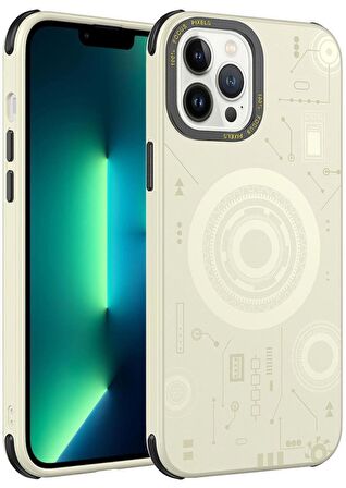 Apple iPhone 13 Pro Kılıf Wireless Şarj Özellikli Kenarları Antişok Desenli Hot Kapak