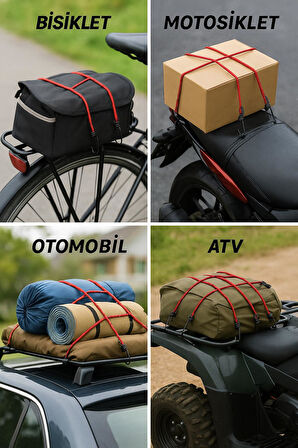 Bisiklet - Motosiklet - Otomobil - Atv Bagaj Lastiği 3LÜ Paket 10MM X 80 CM