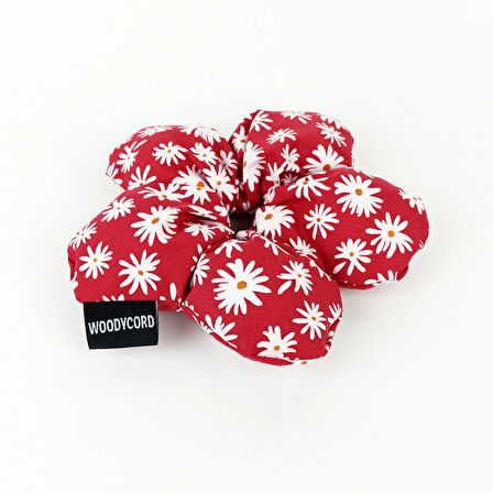 WoodyCord El Yapımı Elyaf Dolgulu Papatya Pofuduk Scrunchie Toka 