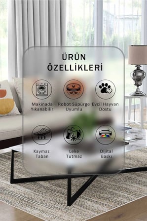 Yıkanabilir Kaymaz Taban Dijital Baskılı Halı ve Yolluk – Leke Tutmaz Salon & Mutfak Halısı