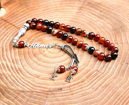 Orjinal Akik Doğaltaş Gümüş İsimli Tesbih Kutulu