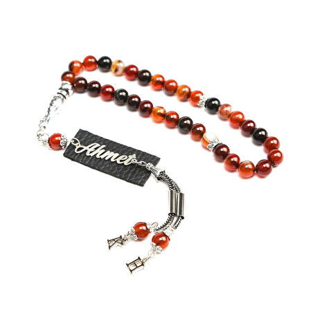 Orjinal Akik Doğaltaş Gümüş İsimli Tesbih Kutulu