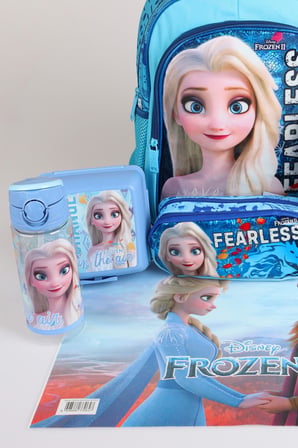 x Dekomus Lisanslı "Fearless Collection" Elsa Frozen Beslenme ve Okul Seti Okul,Termoslu Beslenme ve Kalem Çantası,Matara,Beslenme Kabı